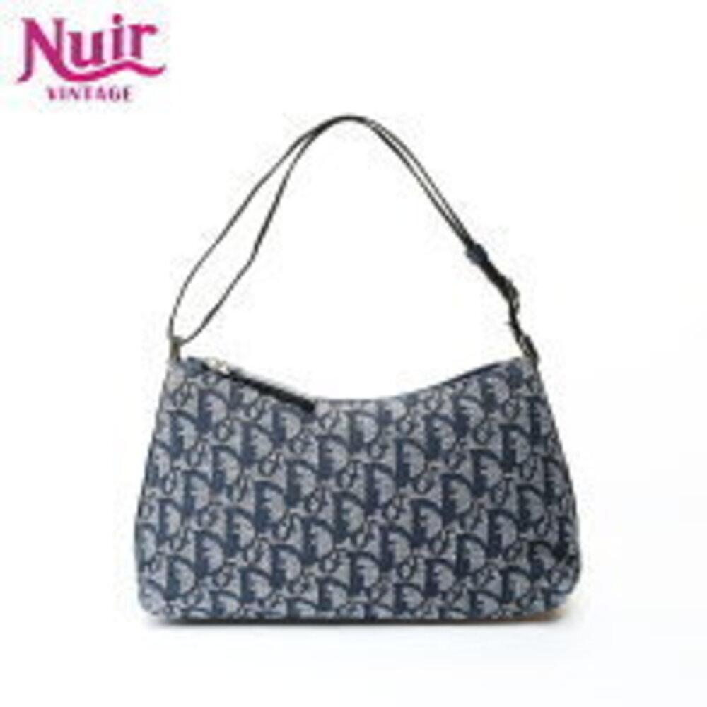 Christian Dior Trotter Canvas Shoulder Bag Navy Blue